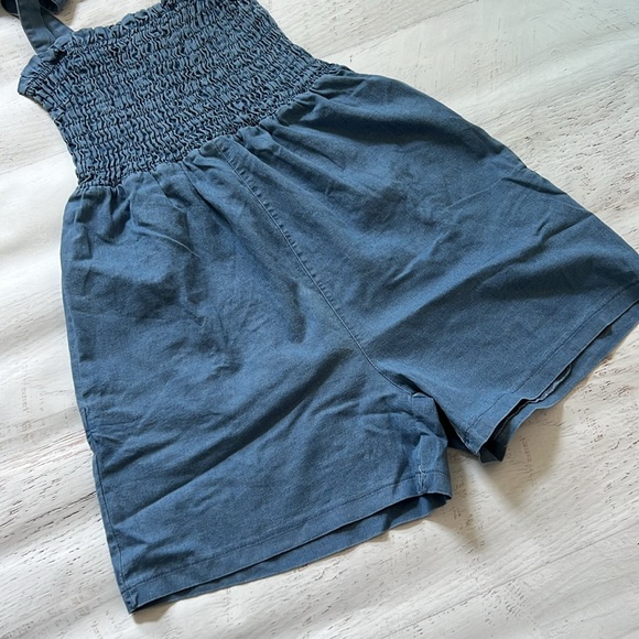 Denim Romper with Wide Short Bottom SMALL - Picture 4 of 4